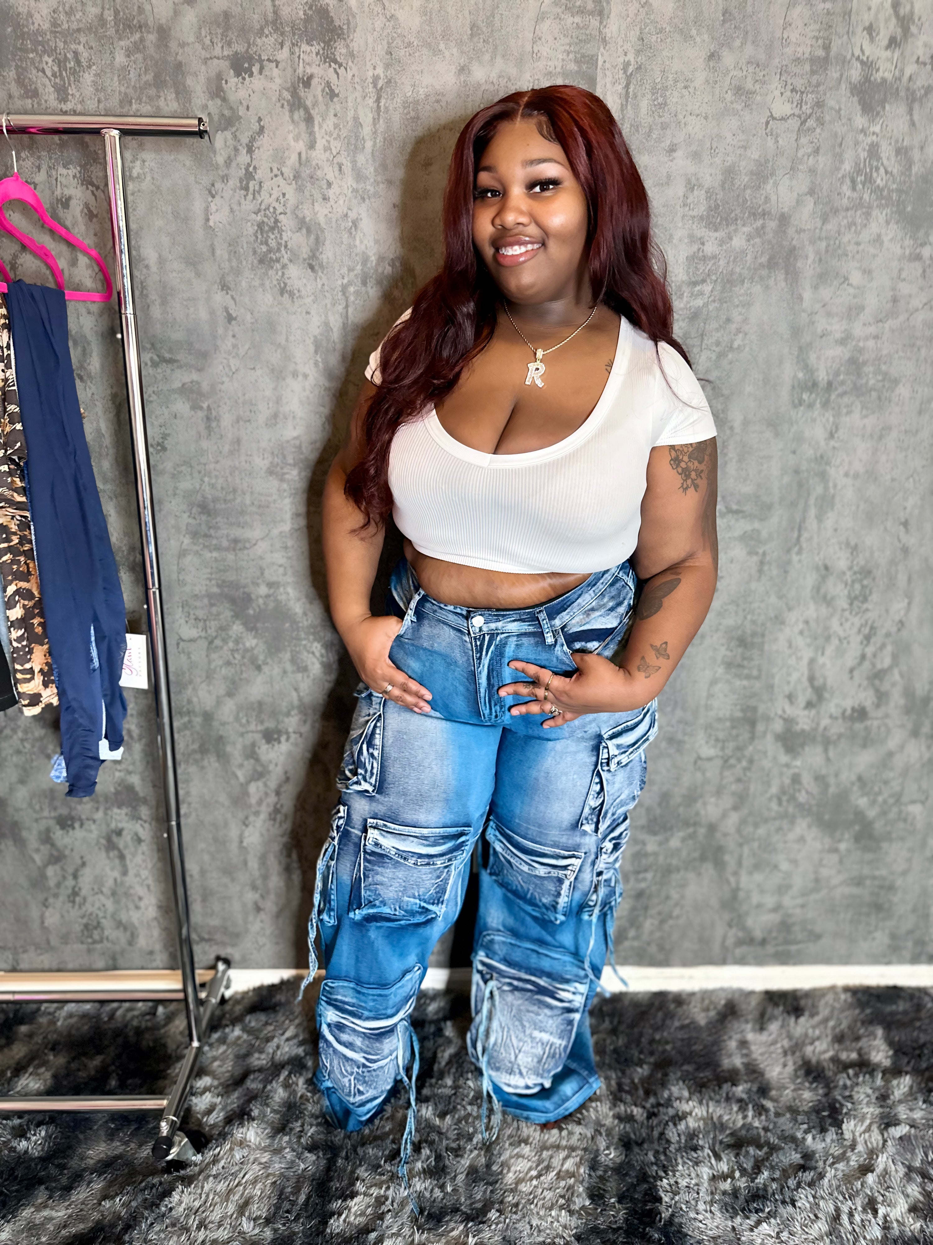 Multi Pocket Washed Cargo Jeans Plus Size