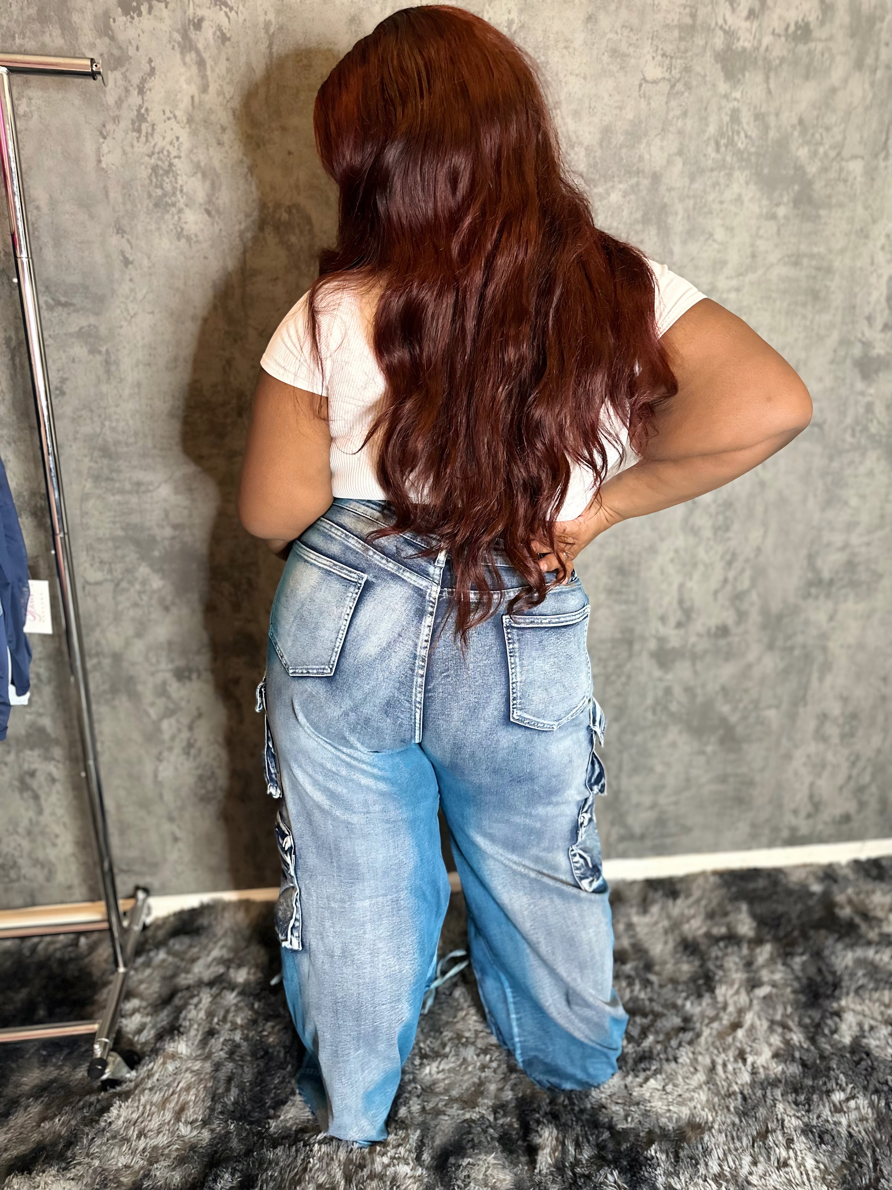 Multi Pocket Washed Cargo Jeans Plus Size